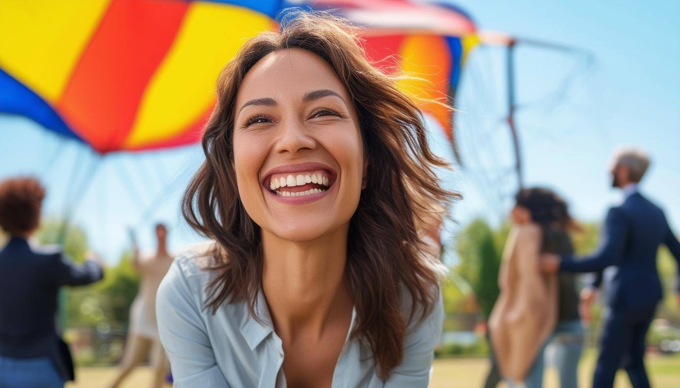 Woman smiles on a playground